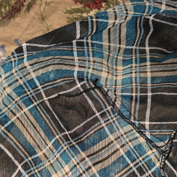 Blue Plaid Ruffle Button-Front Top - Picture 7 of 8